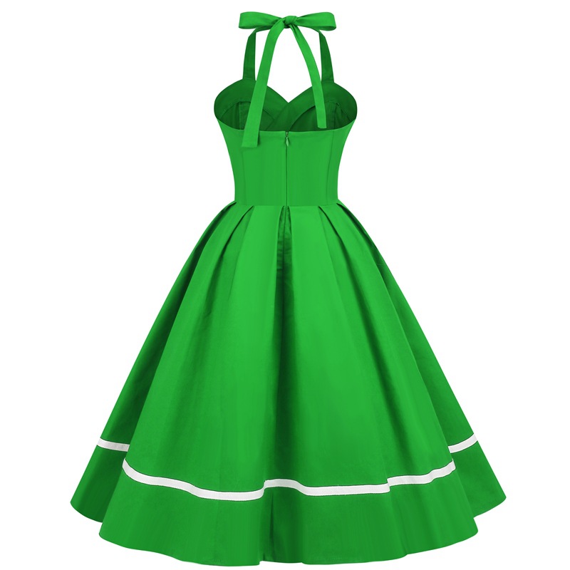 Retro 50S Womens Vintage Spliced Halter Sleeveless A-Line Dress Ponchy Dress